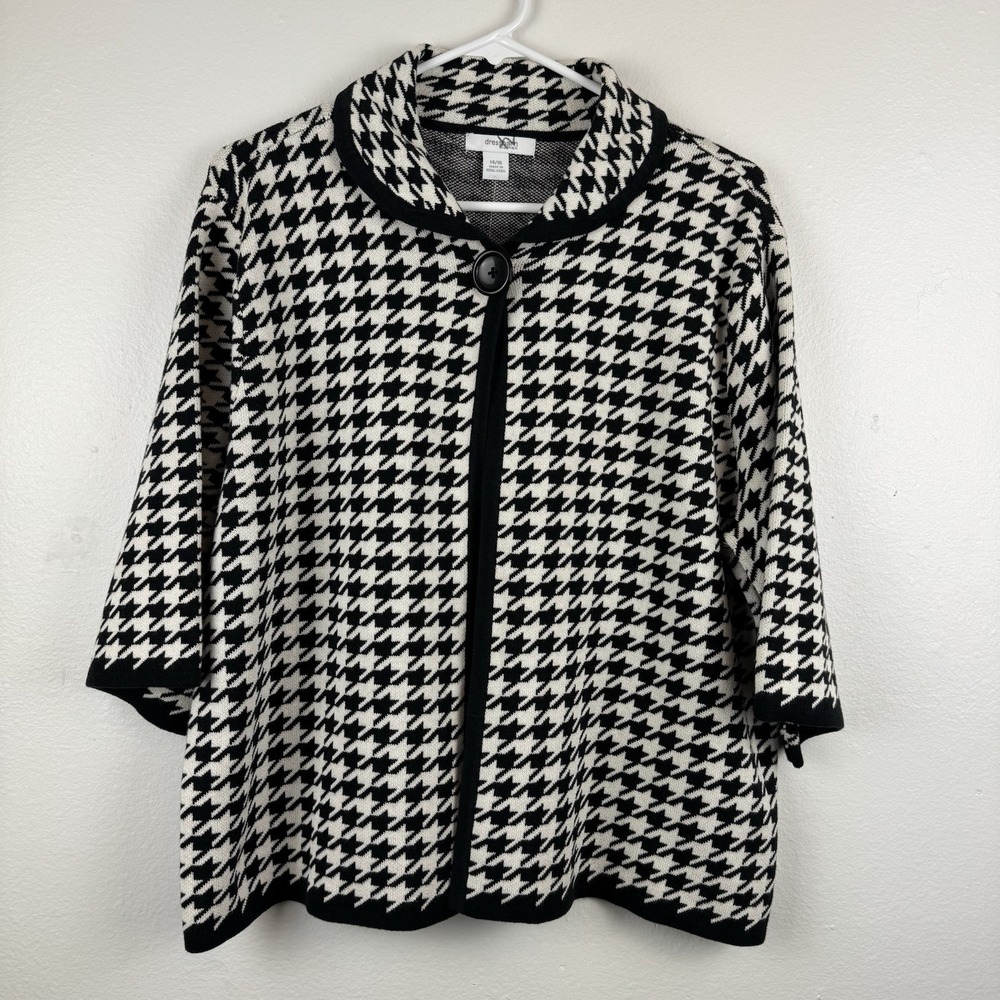 NWT DRESSBARN Womens large houndstooth black/white‎ Cardigan Cape - 14/16